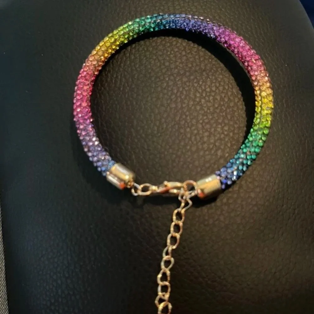 Rainbow Rhinestone Mesh Bracelet | Glitter “Crystaldust” Statement Jewelry